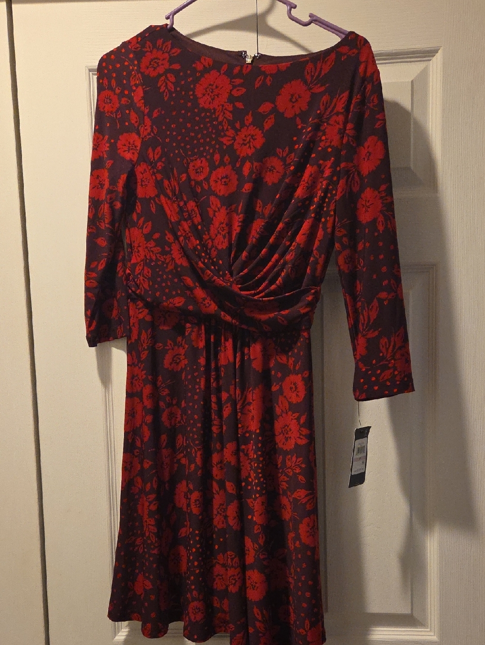 Tommy Hilfiger Red Floral Draped Waist Women's Dress NWT